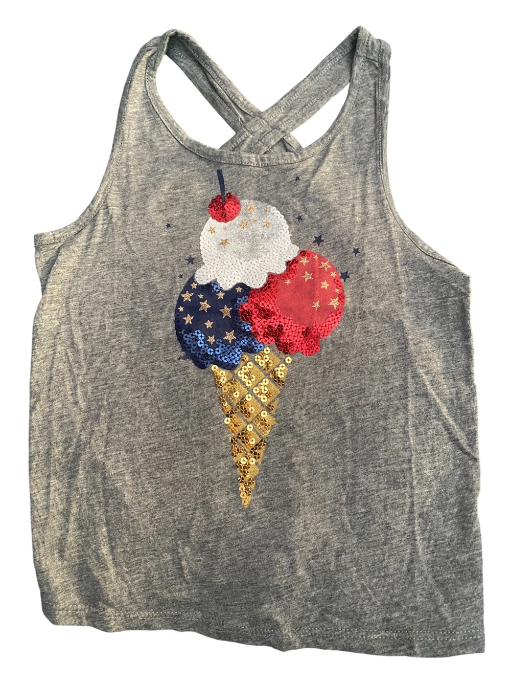 Epic Threads Girls Size 5 Sequin Ice Cream Gray Criss Cross Back Tank